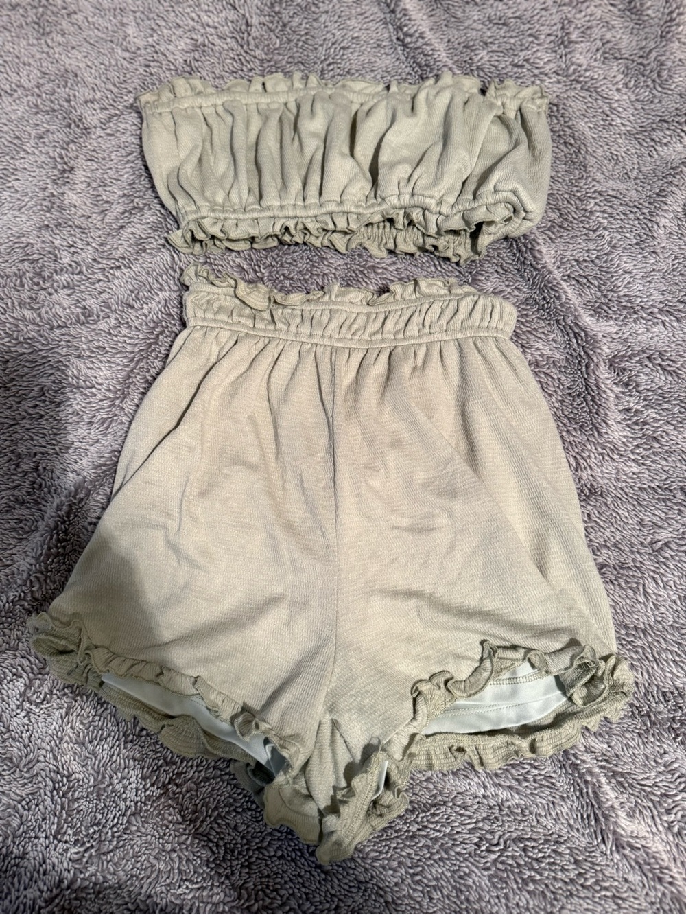 Papermoon Sage Green High-Waist Ruffle Hem Shorts